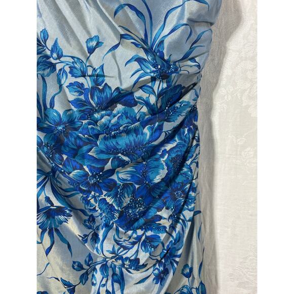 Marisa Baratelli Dress 6 Blue Gray Floral Beaded 100% Thai Silk NEW Formal - Picture 3 of 13